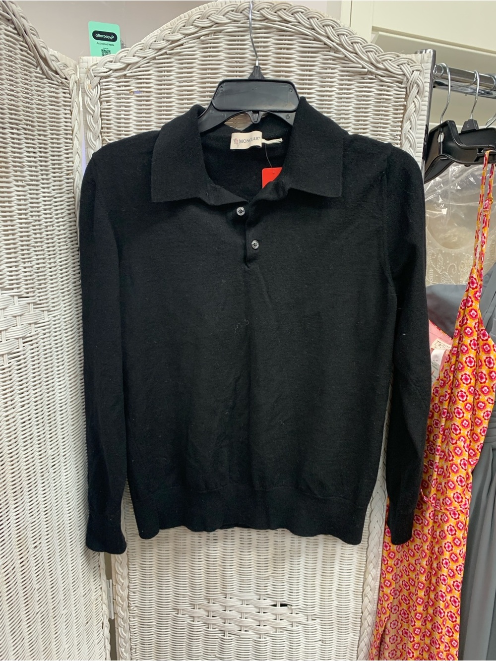 Moncler Black Collared V-Neck Polo Sweater